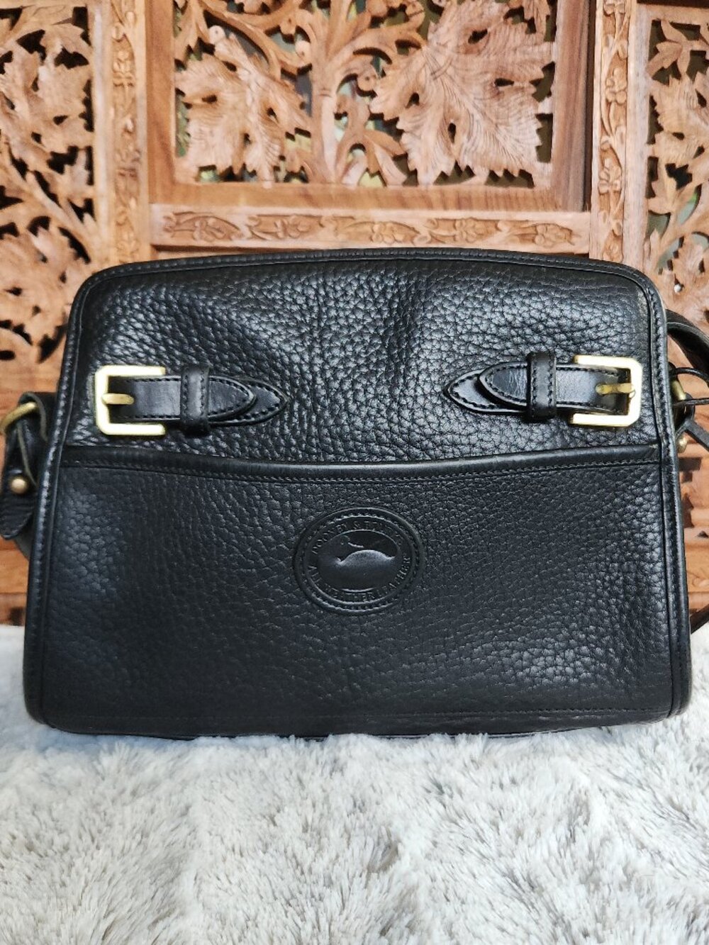 Vintage Dooney & Bourke All Weather Leather Buckle Zip-Top Shoulder Bag